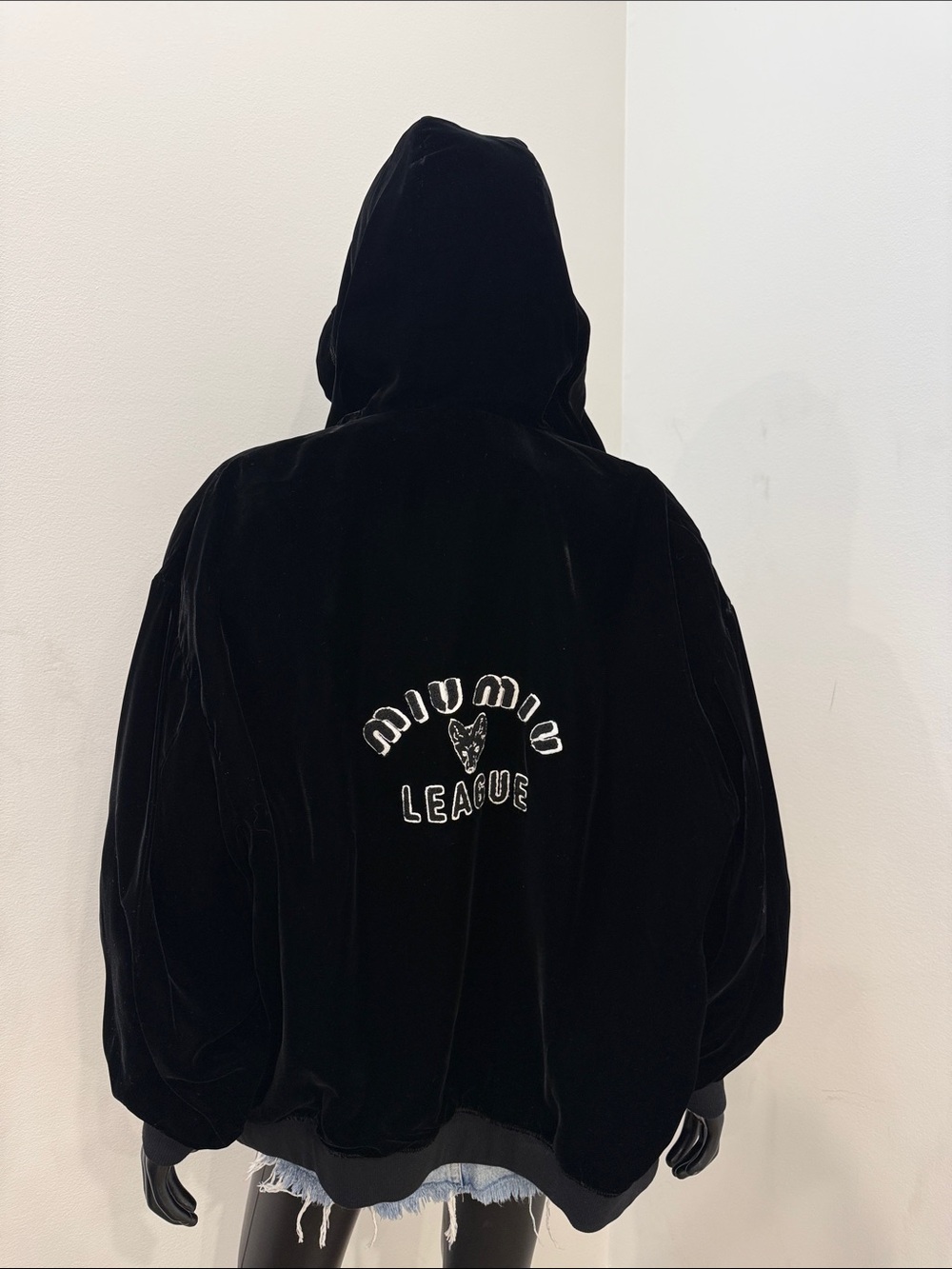 Miu Miu Velvet Logo Bomber Jacket “League” Runway Piece IT 38 Oversized NEW